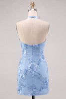 Laden Sie das Bild in den Galerie-Viewer, Narzissen enges, gerafftes kurzes Homecoming-Kleid mit Blumenstickerei