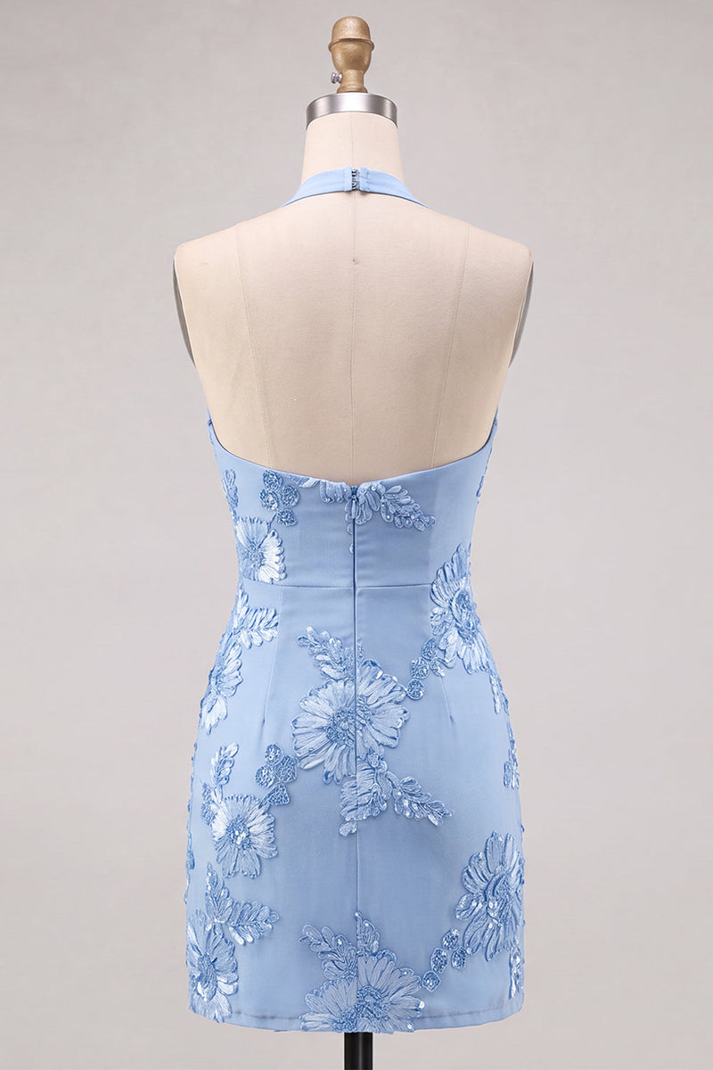Laden Sie das Bild in den Galerie-Viewer, Narzissen enges, gerafftes kurzes Homecoming-Kleid mit Blumenstickerei