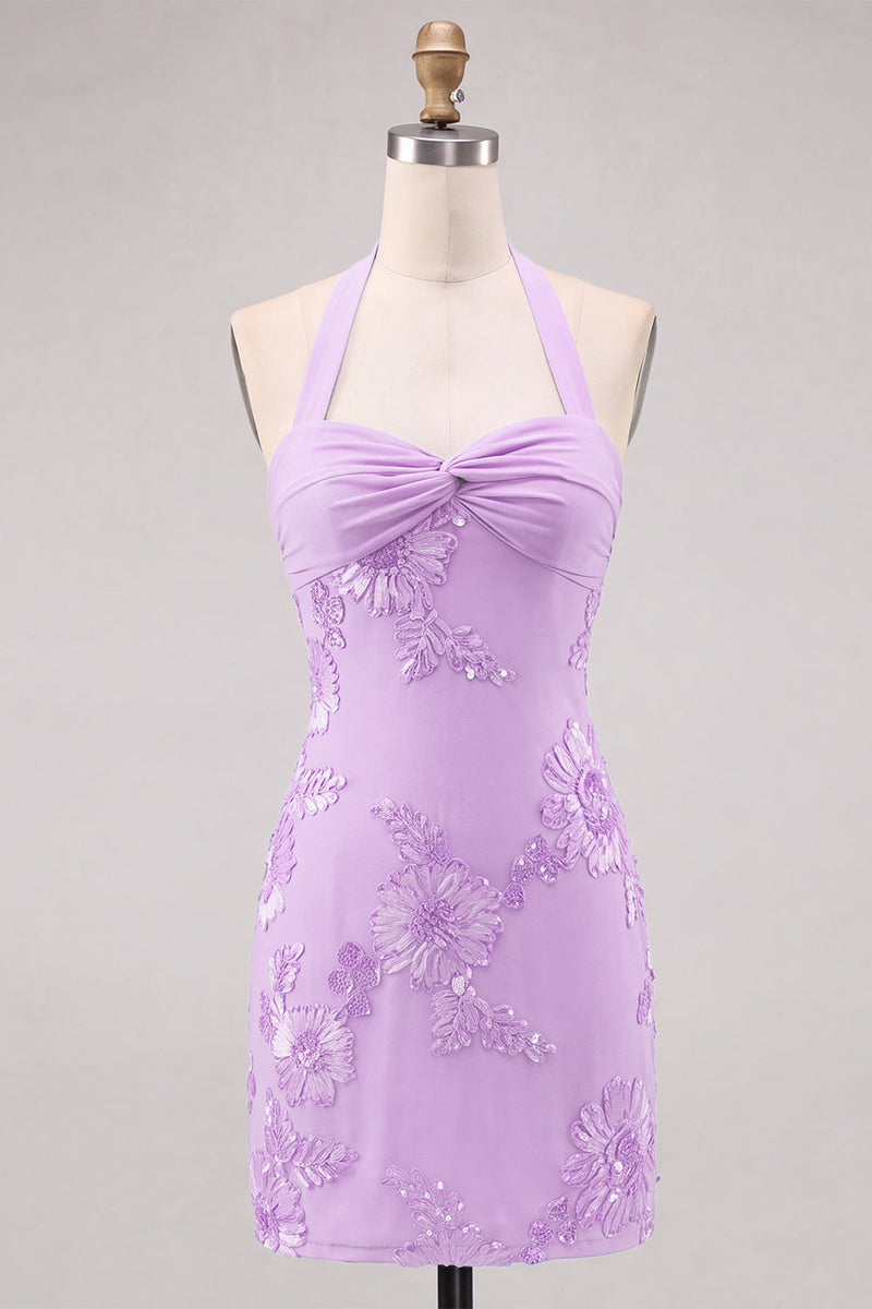 Laden Sie das Bild in den Galerie-Viewer, Narzissen enges, gerafftes kurzes Homecoming-Kleid mit Blumenstickerei