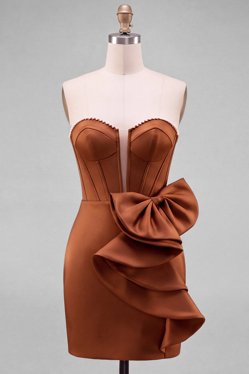 Laden Sie das Bild in den Galerie-Viewer, Gelbes Bodycon-Perlen-Korsett, kurzes Homecoming-Kleid mit seitlicher Schleife
