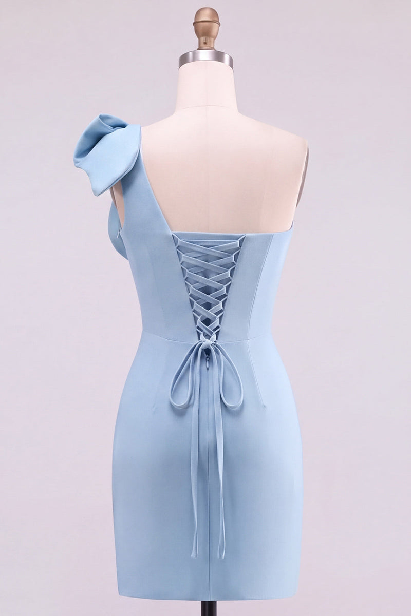 Laden Sie das Bild in den Galerie-Viewer, Gelbes Bodycon-Einschulter-Perlenbesetztes kurzes Homecoming-Kleid mit Schleifendetail
