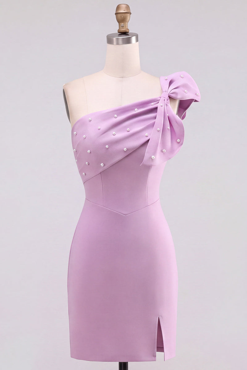 Laden Sie das Bild in den Galerie-Viewer, Gelbes Bodycon-Einschulter-Perlenbesetztes kurzes Homecoming-Kleid mit Schleifendetail