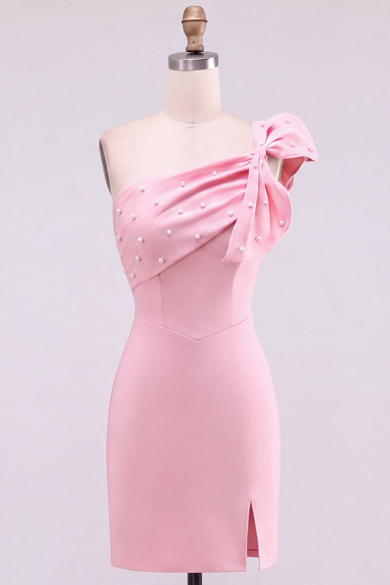 Laden Sie das Bild in den Galerie-Viewer, Gelbes Bodycon-Einschulter-Perlenbesetztes kurzes Homecoming-Kleid mit Schleifendetail