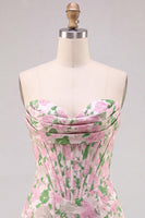 Laden Sie das Bild in den Galerie-Viewer, Blumenrosa trägerloses Jacquard Bodycon Korsett Mini Homecoming-Kleid
