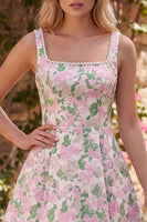 Laden Sie das Bild in den Galerie-Viewer, A-Line Floral Brokat-Perlenträger Kurzes Homecoming-Kleid mit großer Rückenschleife