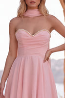 Laden Sie das Bild in den Galerie-Viewer, Gelbes A-Line-Perlenrand-Chiffon-Kurz-Homecoming-Kleid mit Schal