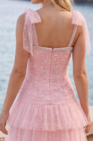 Laden Sie das Bild in den Galerie-Viewer, Kurzes Homecoming-Kleid mit Perlenmuster in Perlen-Tull in Perlen und Rüschen