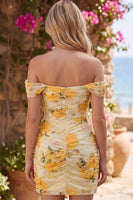 Laden Sie das Bild in den Galerie-Viewer, Narzissen-Floral-Off-the-Shoulder-Bodycon-Bodycon-Homecoming-Kleid