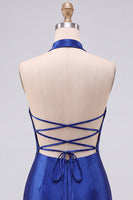Laden Sie das Bild in den Galerie-Viewer, Königsblaue Bodycon Perlen Strass Halter Kurzes Homecoming-Kleid
