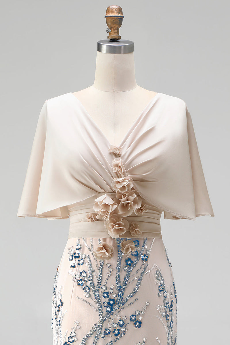 Laden Sie das Bild in den Galerie-Viewer, Glitzerndes Champagner Meerjungfrauen Pailletten Langes Mutter der Braut Kleid mit 3D-Applikationen