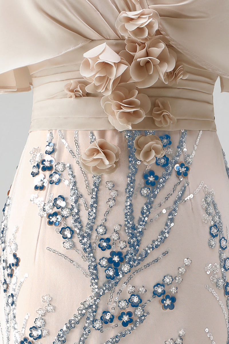 Laden Sie das Bild in den Galerie-Viewer, Glitzerndes Champagner Meerjungfrauen Pailletten Langes Mutter der Braut Kleid mit 3D-Applikationen