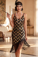 Laden Sie das Bild in den Galerie-Viewer, Glitzernde weiße goldene Pailletten Bodycon Kurzkleid von 1920 mit Fransen