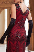 Laden Sie das Bild in den Galerie-Viewer, Schwarze goldene Pailletten Bodycon Kurzes Flapper-Kleid aus den 1920er Jahren mit Fransen
