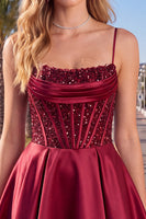 Laden Sie das Bild in den Galerie-Viewer, Blaues A-Linie Korsett Pailletten Rüschen Kurzes Abendkleid mit Schnürung hinten