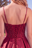 Laden Sie das Bild in den Galerie-Viewer, Blaues A-Linie Korsett Pailletten Rüschen Kurzes Abendkleid mit Schnürung hinten