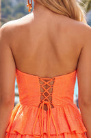 Laden Sie das Bild in den Galerie-Viewer, Graugrünes A-Linie Ausgeschnittenes Trägerloses Rüschen Kurzes Abendkleid