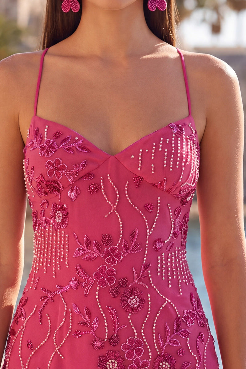 Laden Sie das Bild in den Galerie-Viewer, Aprikosen Bodycon Spaghetti-Träger Perlen Kurzes Abendkleid mit Pailletten