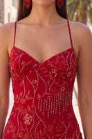 Laden Sie das Bild in den Galerie-Viewer, Aprikosen Bodycon Spaghetti-Träger Perlen Kurzes Abendkleid mit Pailletten