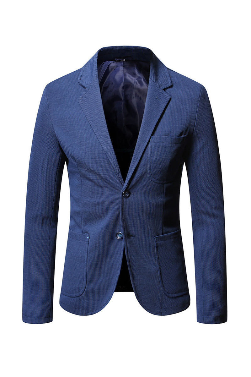 Laden Sie das Bild in den Galerie-Viewer, Marineblauer Notch-Revers einreihige Herrenanzugjacke mit Taschen