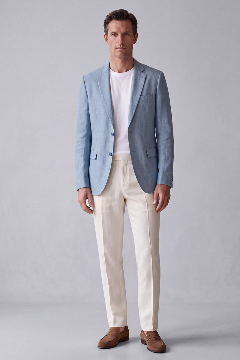 Laden Sie das Bild in den Galerie-Viewer, Staubiger blauer Notch-Revers Herrenblazer mit Taschen