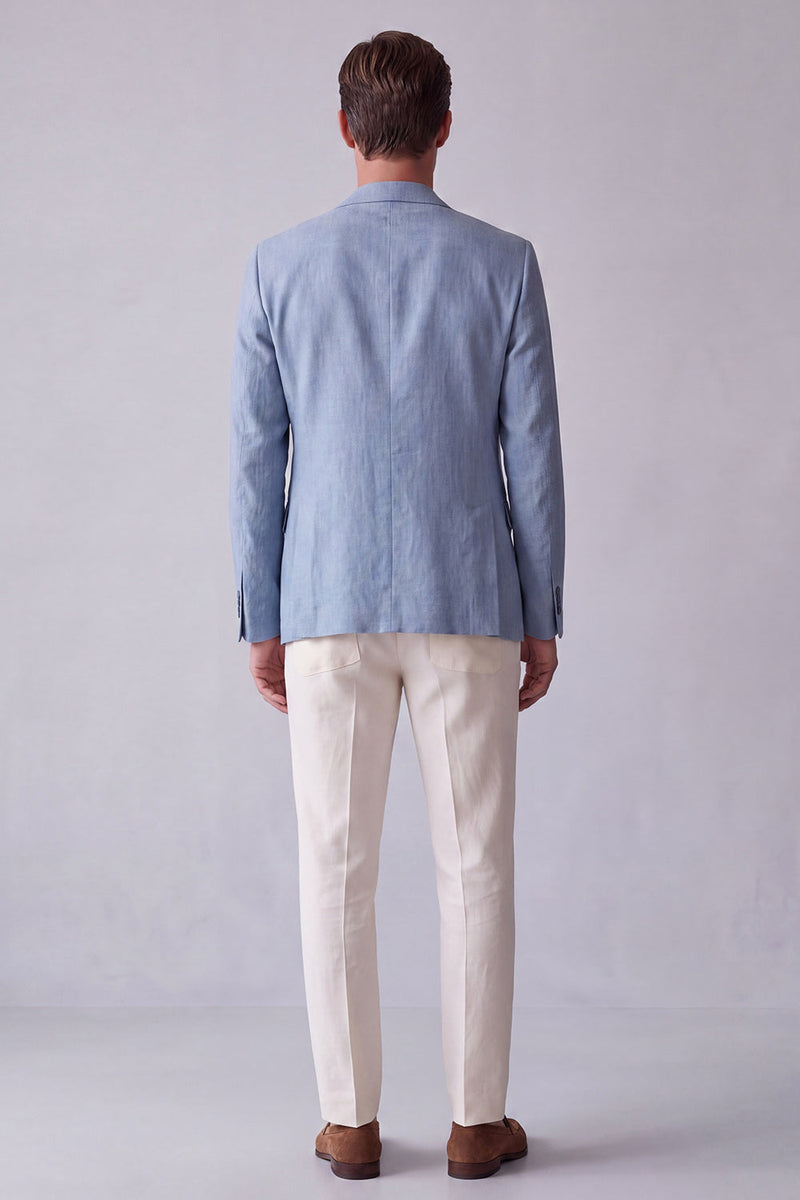 Laden Sie das Bild in den Galerie-Viewer, Staubiger blauer Notch-Revers Herrenblazer mit Taschen