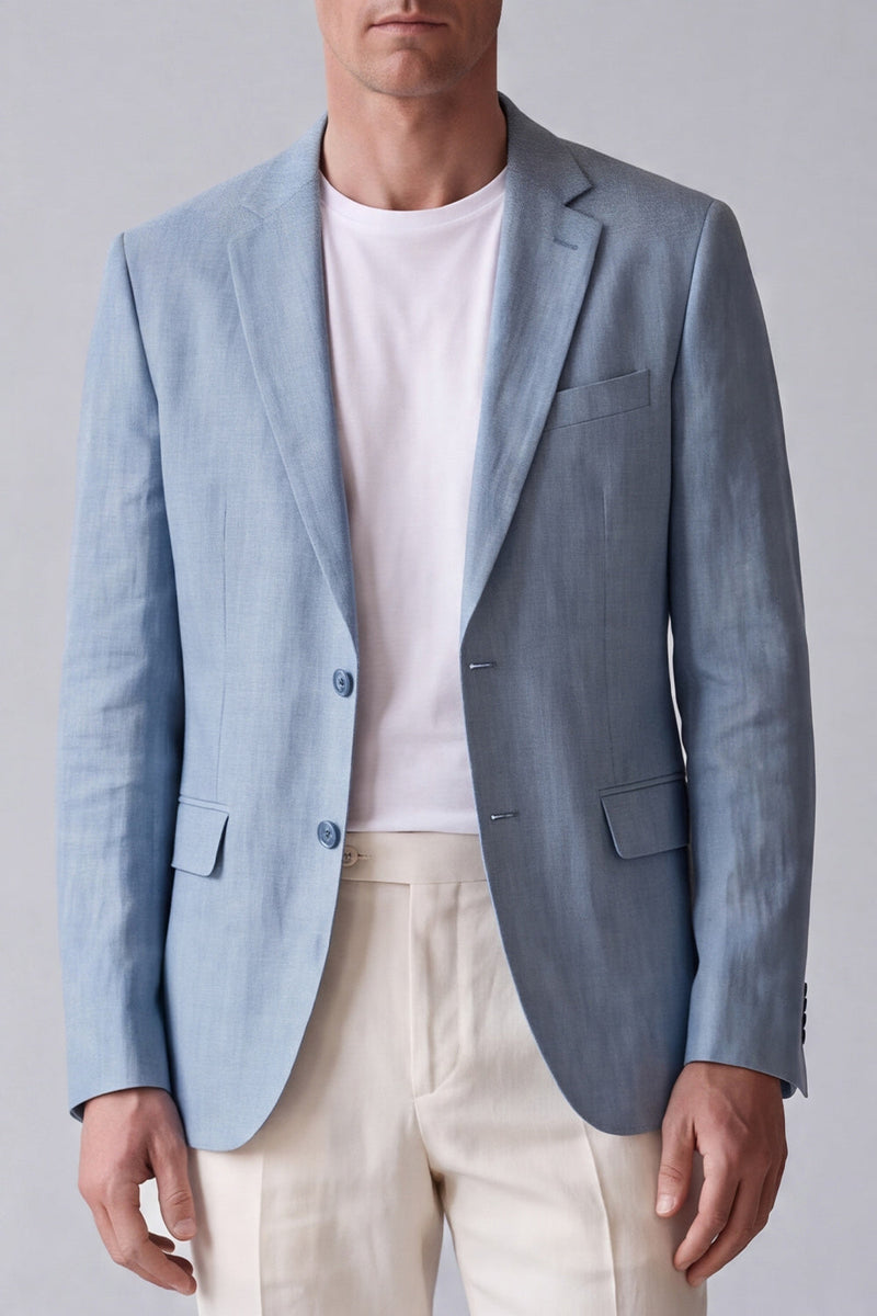 Laden Sie das Bild in den Galerie-Viewer, Staubiger blauer Notch-Revers Herrenblazer mit Taschen