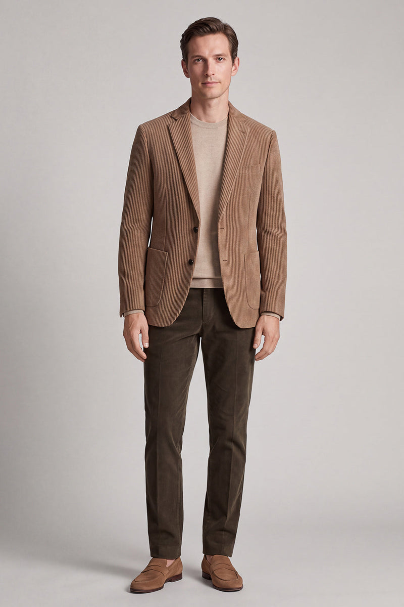Laden Sie das Bild in den Galerie-Viewer, Khaki Notch Notch Revers einreihiger Herrenblazer mit 2 Knöpfen und Taschen