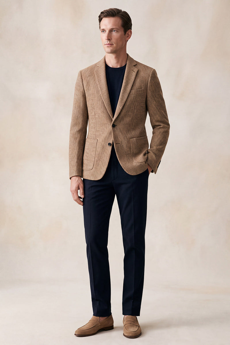 Laden Sie das Bild in den Galerie-Viewer, Khaki Notch Notch Revers einreihiger Herrenblazer mit 2 Knöpfen und Taschen