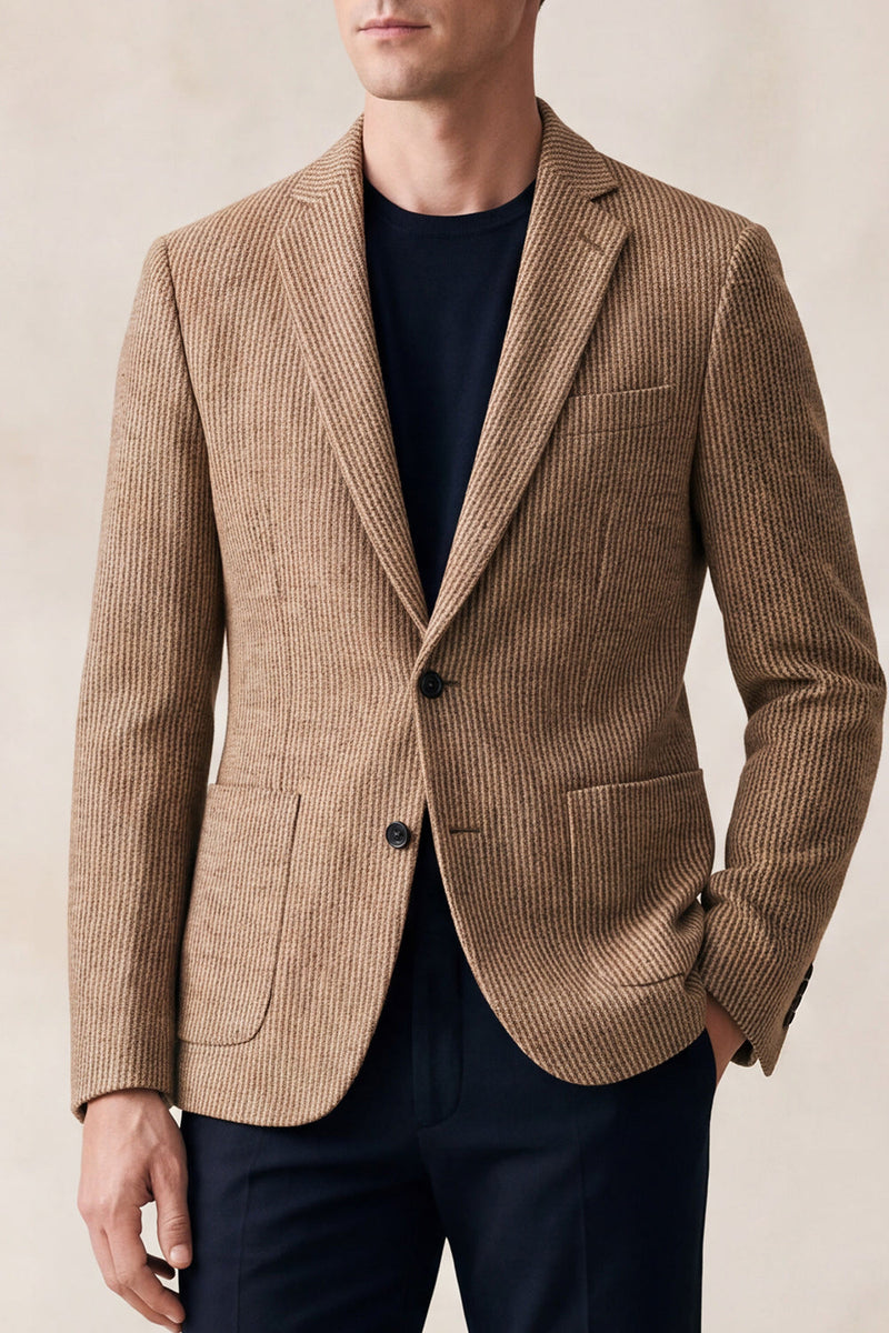Laden Sie das Bild in den Galerie-Viewer, Khaki Notch Notch Revers einreihiger Herrenblazer mit 2 Knöpfen und Taschen
