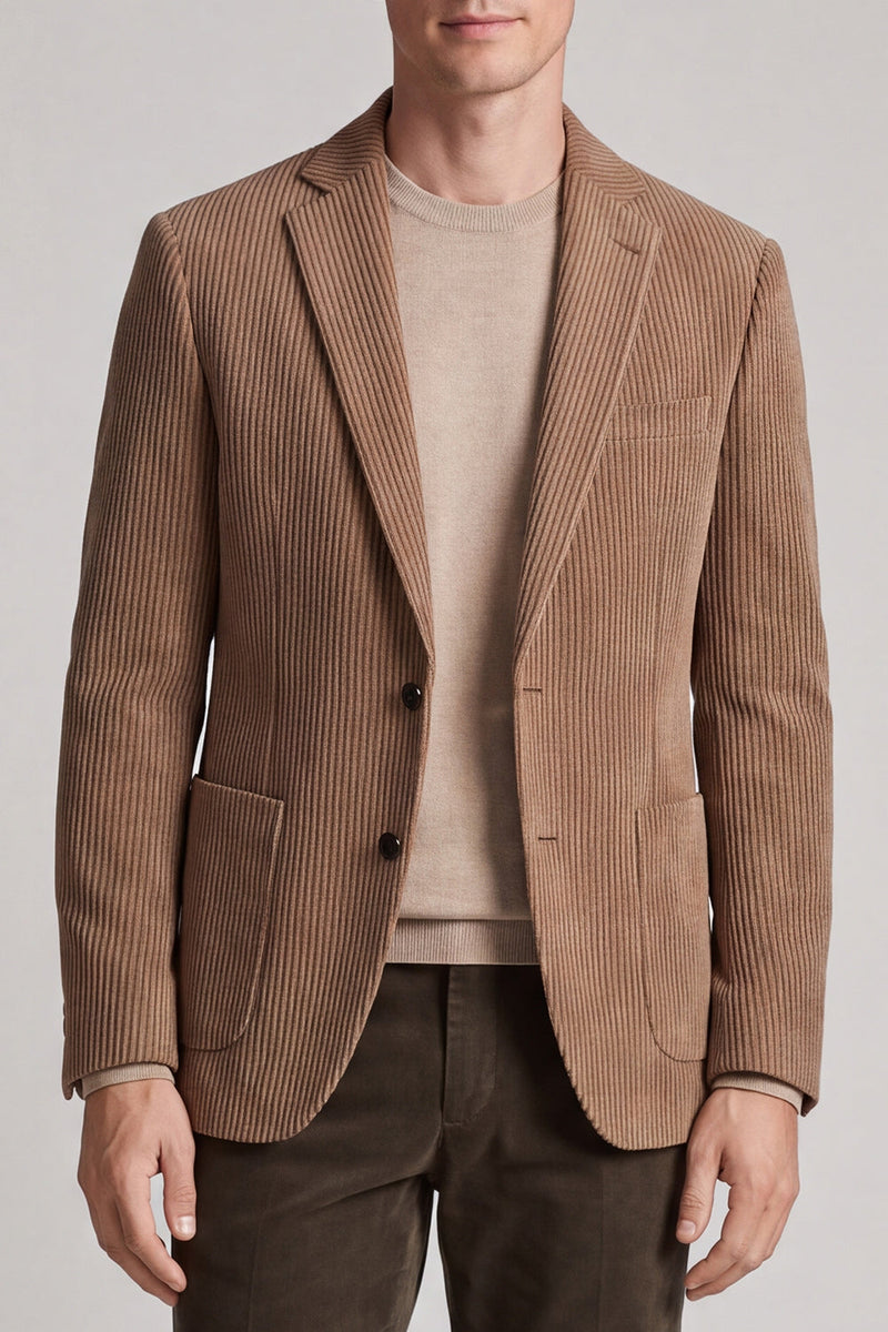 Laden Sie das Bild in den Galerie-Viewer, Khaki Notch Notch Revers einreihiger Herrenblazer mit 2 Knöpfen und Taschen