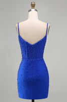 Laden Sie das Bild in den Galerie-Viewer, Königsblaues Korsett Bodycon Kurzes Abendkleid mit Perlen
