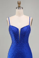 Laden Sie das Bild in den Galerie-Viewer, Königsblaues Korsett Bodycon Kurzes Abendkleid mit Perlen