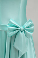 Laden Sie das Bild in den Galerie-Viewer, Mint Satin Perlen Trägerloses Kurzes Abendkleid mit Schleife