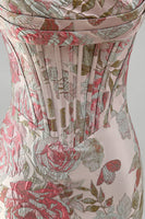 Laden Sie das Bild in den Galerie-Viewer, Rosa Blume Jacquard Korsett Bodycon Pailletten Trägerloses Kurzes Abendkleid