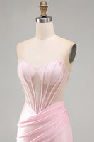 Laden Sie das Bild in den Galerie-Viewer, Rosa Transparentes Korsett Gerafftes Satin Bodycon Kurzes Abendkleid mit Perlen