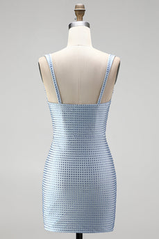 Blauer Bodycon Dicke Träger Sweetheart Kurzes Abendkleid mit Perlen
