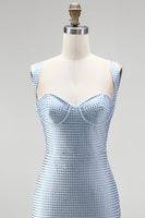 Laden Sie das Bild in den Galerie-Viewer, Blauer Bodycon Dicke Träger Sweetheart Kurzes Homecoming-Kleid mit Perlen