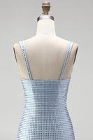 Laden Sie das Bild in den Galerie-Viewer, Blauer Bodycon Dicke Träger Sweetheart Kurzes Homecoming-Kleid mit Perlen