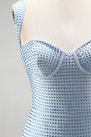 Laden Sie das Bild in den Galerie-Viewer, Blauer Bodycon Dicke Träger Sweetheart Kurzes Homecoming-Kleid mit Perlen