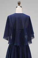 Laden Sie das Bild in den Galerie-Viewer, Marineblaues Korsett Chiffon A-Linie Spaghettiträger Langes Mutter der Braut Kleid mit Umhang