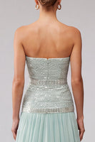 Laden Sie das Bild in den Galerie-Viewer, Mint-Pailletten, plissiertes Chiffon-A-Line-langes langes Abschlussballkleid mit Perlen