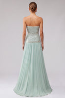 Laden Sie das Bild in den Galerie-Viewer, Mint-Pailletten, plissiertes Chiffon-A-Line-langes langes Abschlussballkleid mit Perlen