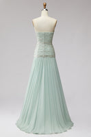 Laden Sie das Bild in den Galerie-Viewer, Mint-Pailletten, plissiertes Chiffon-A-Line-langes langes Abschlussballkleid mit Perlen