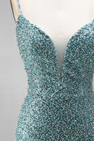 Laden Sie das Bild in den Galerie-Viewer, Graugrünes Meerjungfrauen Pailletten Tüll Abendkleid mit Perlenbesatz und Choker