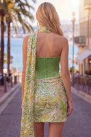Laden Sie das Bild in den Galerie-Viewer, Grünes Bodycon-Sweetheart-Korsett Pailletten-Homecoming-Kleid mit Halstuch