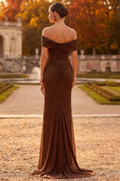 Laden Sie das Bild in den Galerie-Viewer, Kaffee Scheide Von der Schulter Gerafftes Maxi Festkleid