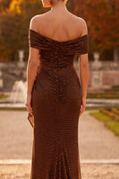 Laden Sie das Bild in den Galerie-Viewer, Kaffee Scheide Von der Schulter Gerafftes Maxi Festkleid