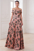 Laden Sie das Bild in den Galerie-Viewer, Orangefarbenes A-Linie-Maxi-Kleidung mit Off-the-shoulder-Muster Mother of the Bride