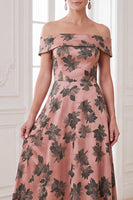 Laden Sie das Bild in den Galerie-Viewer, Orangefarbenes A-Linie-Maxi-Kleidung mit Off-the-shoulder-Muster Mother of the Bride