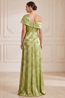 Laden Sie das Bild in den Galerie-Viewer, Ein grünes, asymmetrisches, einschulterbedrucktes Maxi-Mutter-der-Braut-Kleid mit seitlichem Schlitz